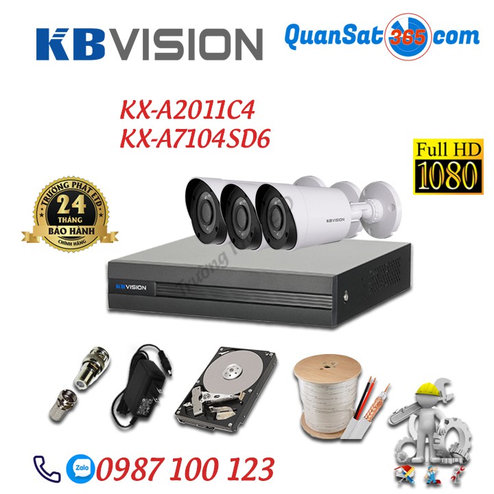 Trọn Bộ (2-8) Camera KBVISION 2.0MP full HD1080 KX-A2011C4 - Full Phụ Kiện - Hàng Chính Hãng