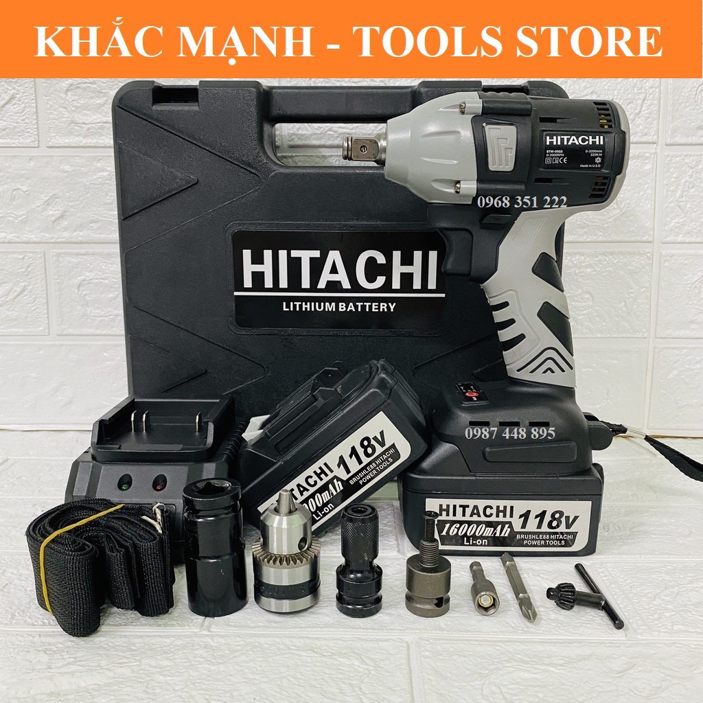 Máy Siết Bulong HITACHI 199V THƯỜNG - Tặng Bộ Đầu Chuyển Đa Năng, Loại Không Chổi than