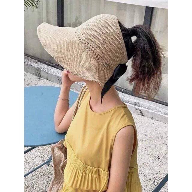 Mũ Cói, Nón Cói Mềm Hở Chóp Nơ Sau Siêu Xinh