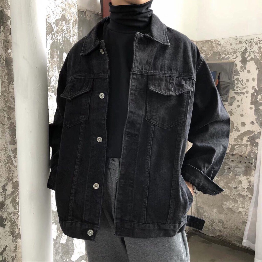 Áo khoác jean Unisex đen trơn  - hottrend