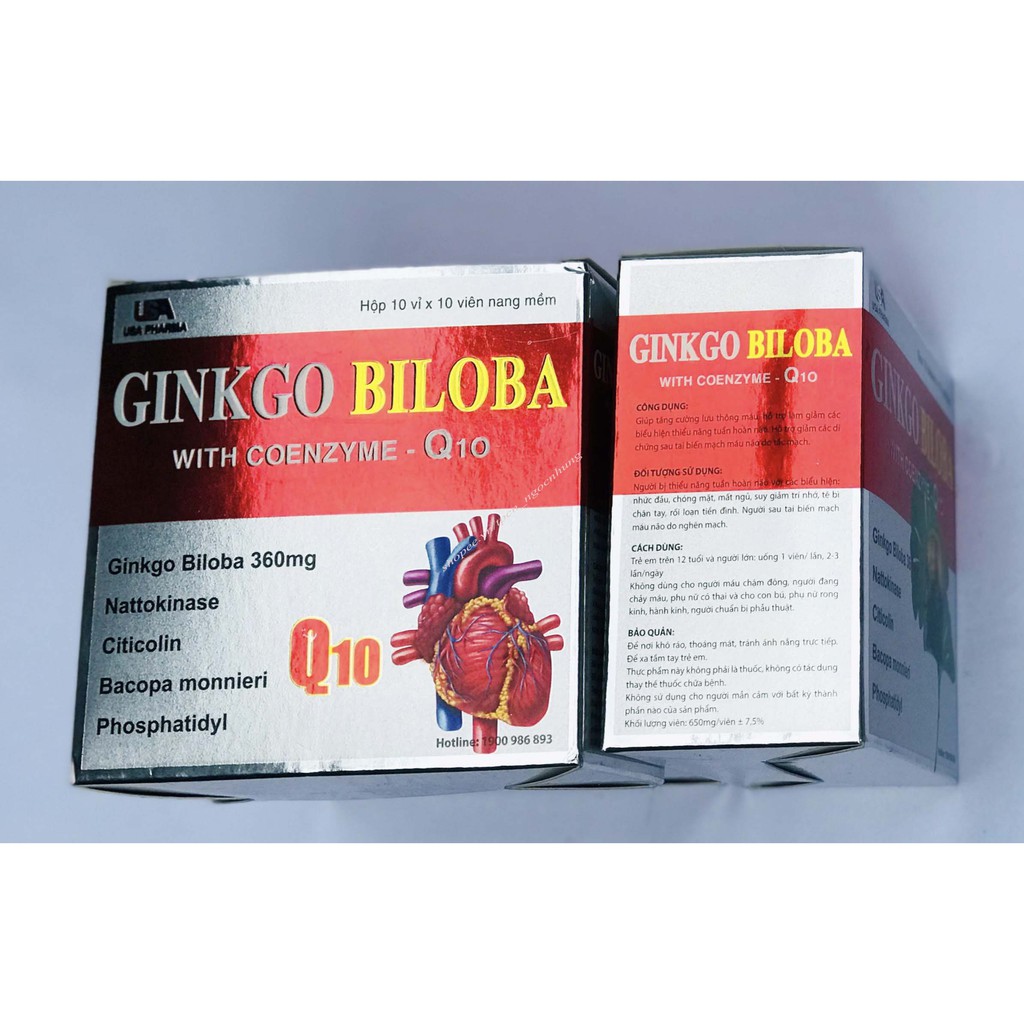 Viên uống bổ não GINKGO BILOBA 360mg giúp giảm đau đầu, chóng mặt, mất ngủ, tăng cường trí nhớ (100 viên/hộp) // MẪU ĐỎ