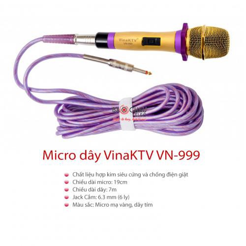 [Bảo hành 12 tháng] Mic hát karaoke có dây Vina KTV VN999 CHÍNH HÃNG - Micro có dây VinaKTV 999 cao cấp