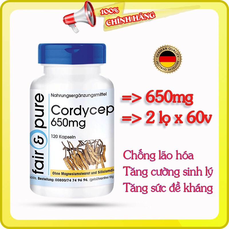 Viên uống đông trùng hạ thảo Cordyceps 650mg Đức Fair & Pure