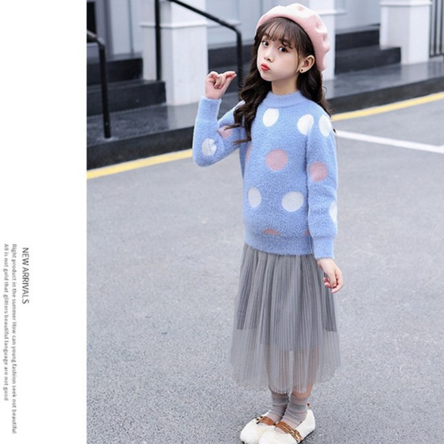 Áo len lông họa tiết chấm tròn bé gái lớn size 16-45kg (HÀNG QCCC) AL13
