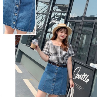 Váy jean chữ A big size 6 nút màu xanh size lớn 60-90kg