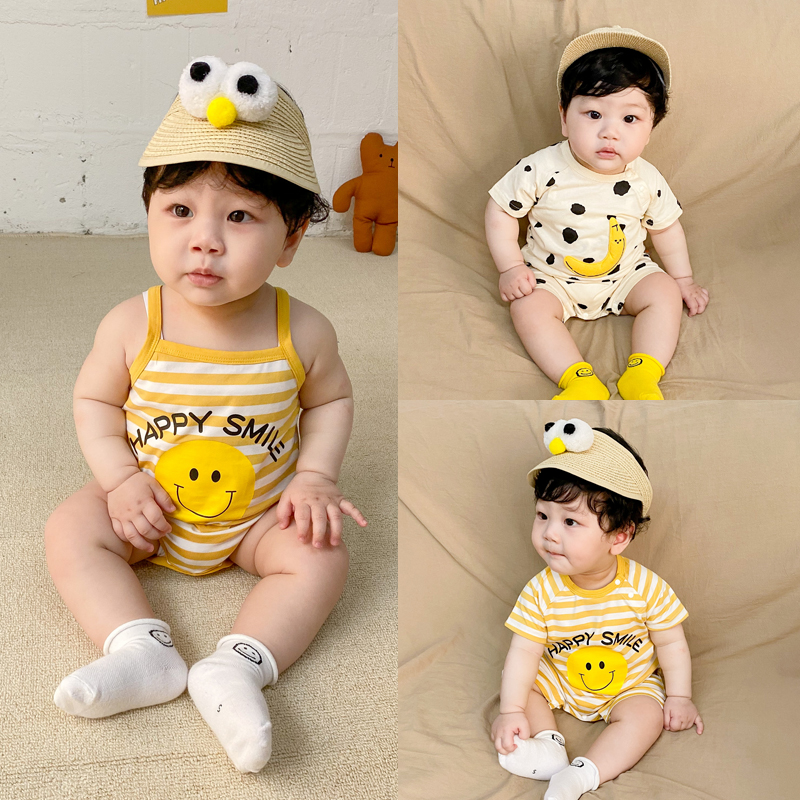 Bộ Áo Liền Quần Bằng Cotton In Hình Quả Chuối Dễ Thương Thời Trang Mùa Hè Cho Bé Sơ Sinh