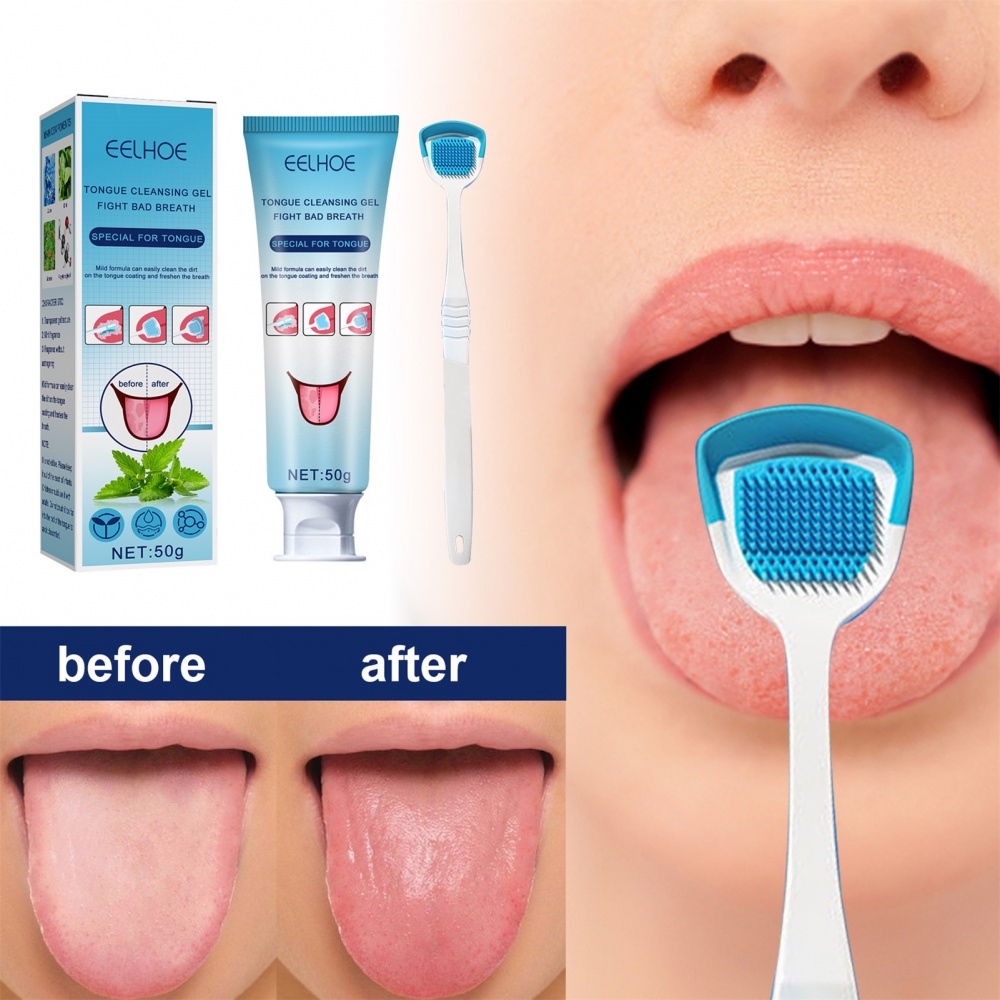 Bộ Dụng Cụ Vệ Sinh Lưỡi Bằng Silicone Kèm Bàn Chải Vệ Sinh Răng Miệng Khử Mùi Hương Bạc Hà Dễ Sử Dụng Cho Nam Và Nữ
