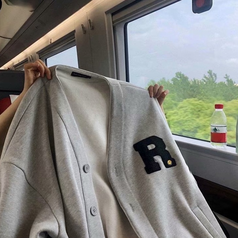 Áo Khoác Cardigan Tay Dài Dáng Rộng In Chữ Phong Cách Hàn Quốc Thời Trang Mùa Thu Cho Nam