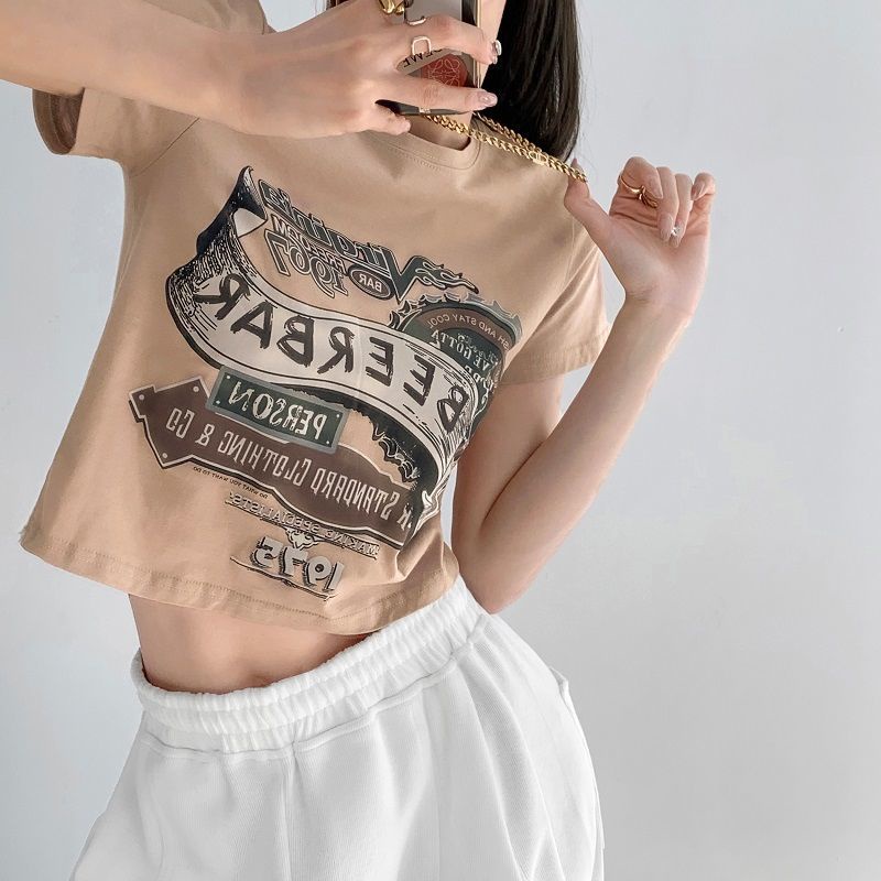 Áo thun IELGY tay ngắn cổ tròn in chữ cổ điển dành cho nữ