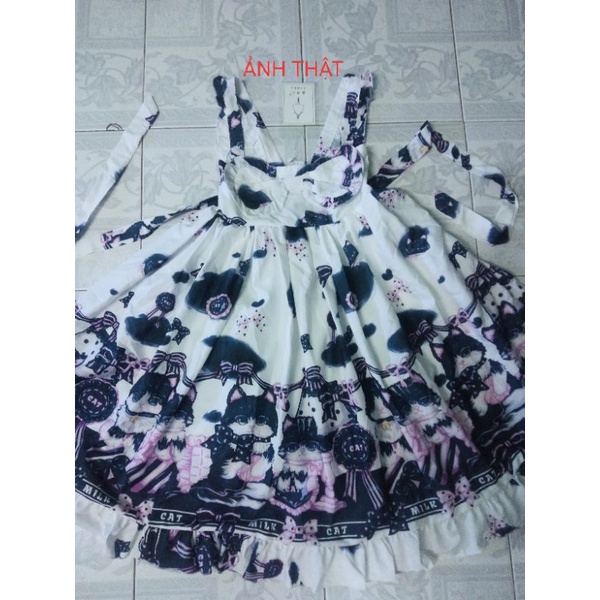Đầm Lolita Hoạ Tiết Mèo Bò Sữa