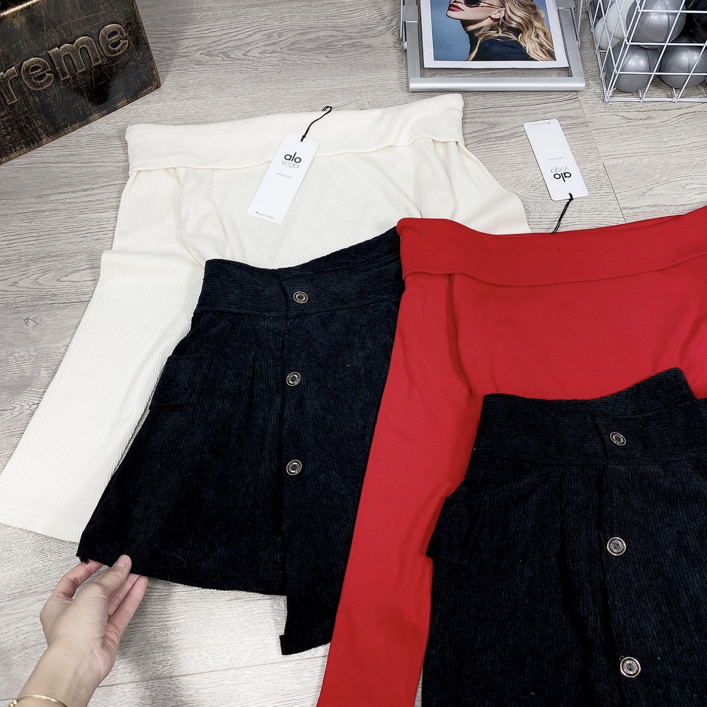 Set len tăm trễ vai mix chân váy lệch nữ cao cấp | BigBuy360 - bigbuy360.vn