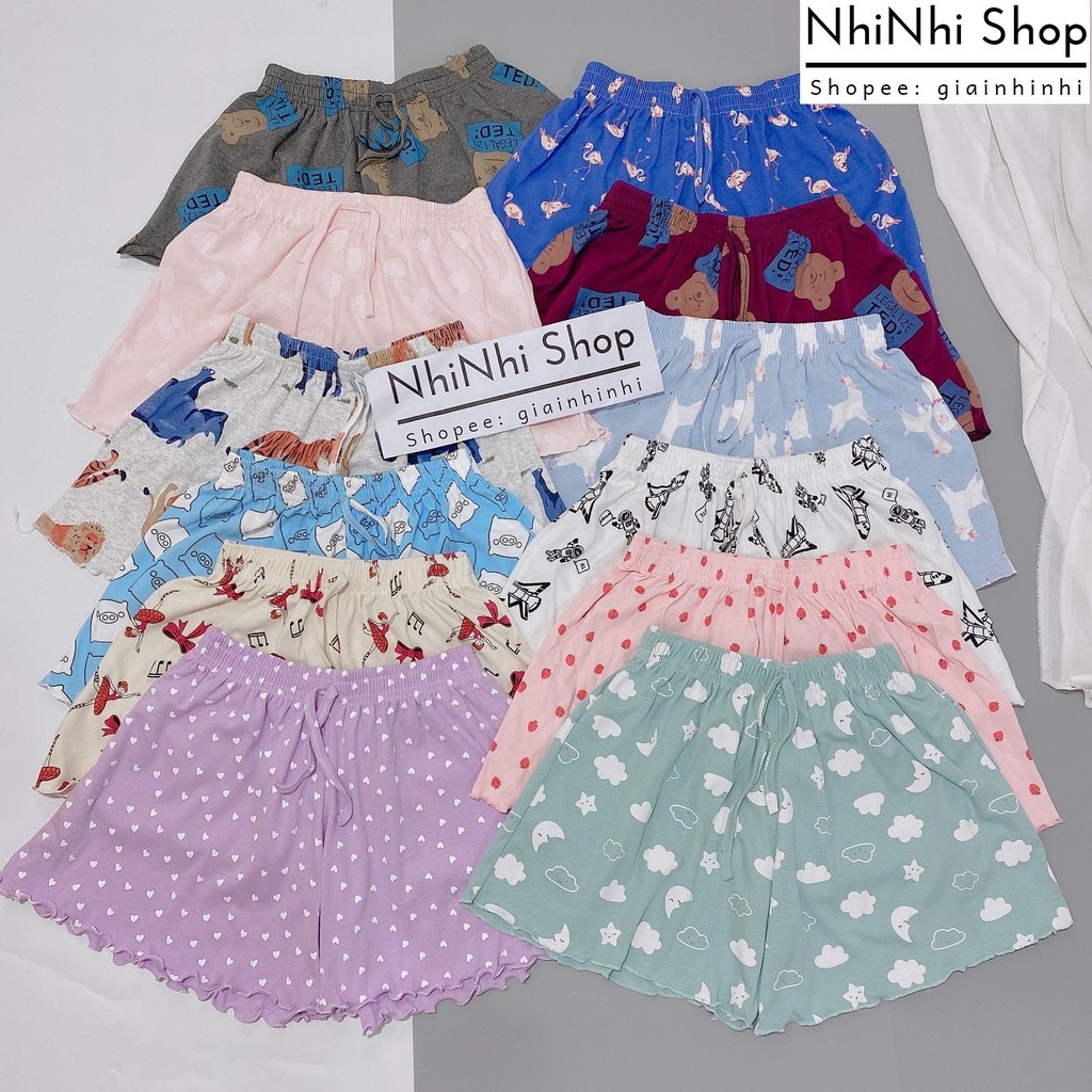 Quần Short thun xòe nhiều hoạ tiết cạp chun, Quần ngủ vải cotton mịn mát co giãn QS0755 - NhiNhi Shop