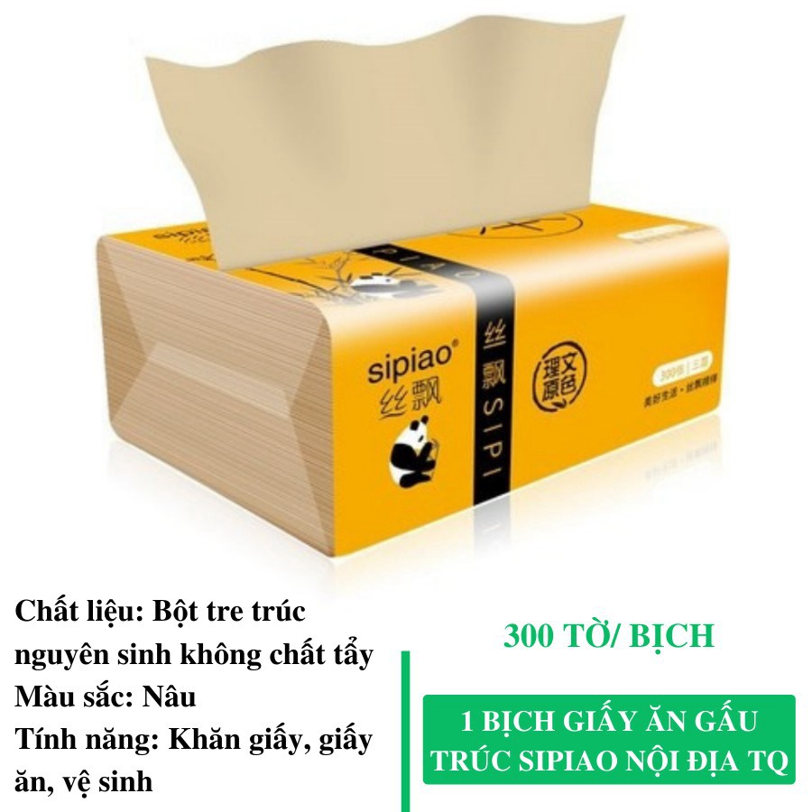 Bịch giấy ăn cao cấp gấu trúc Sipiao siêu dai loại 300 tờ/gói - Khăn giấy Sipao kích thước 175x120x3mm