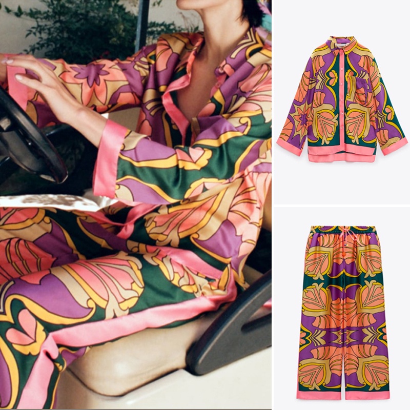 Zara Bộ Áo Sơ Mi In Họa Tiết Phối Túi + Quần Dài Thời Trang Mùa Hè Cho Nữ ra22 3526781 3444782