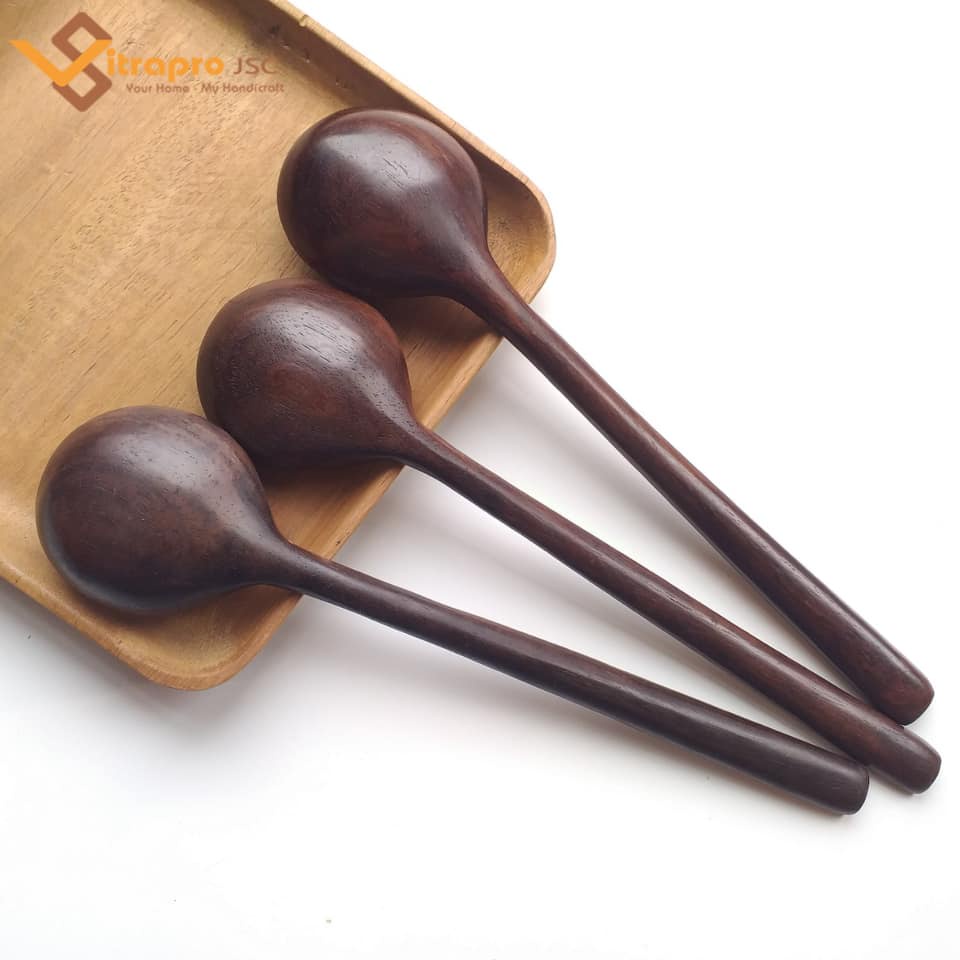 Thìa, Muỗng Gỗ Trắc Miệng Tròn Với Tay Cầm Dài 19.5cm-4cm Uống Cà Phê Cocktail Của Vitrapro