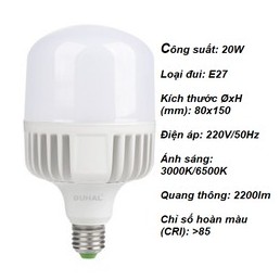 BÓNG ĐÈN LED TRỤ THÂN NHÔM CAO CẤP DUHAL 20W 30W 40W 50W BẢO HÀNH 24 THÁNG