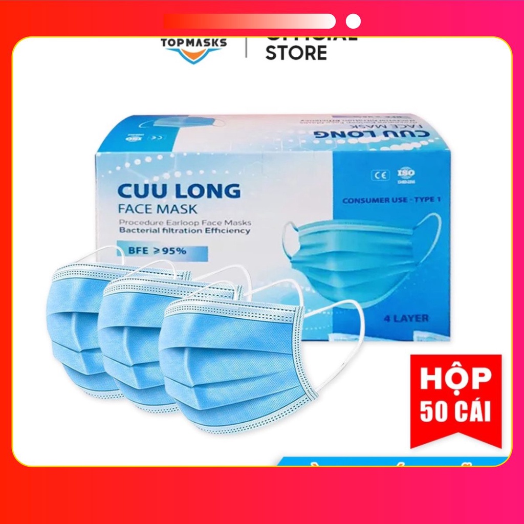 Khẩu trang y tế 4 lớp | Khẩu trang kháng khuẩn CỬU LONG , hàng chính hãng bộ y tế khuyên dùng ( hộp 50 cái) KT Y TẾ