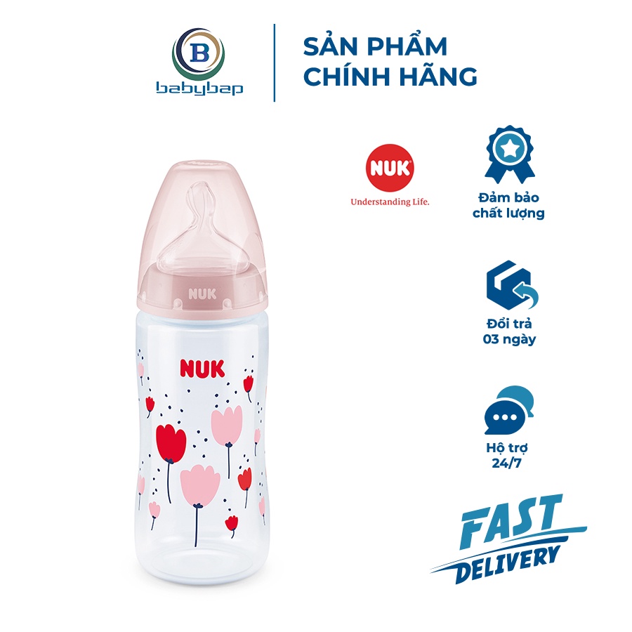 Bình Sữa Cảm Biến Nhiệt NUK PP 150ml/300ml Núm Ti Dẹt Chỉnh Nha Độc Quyền Của NUK