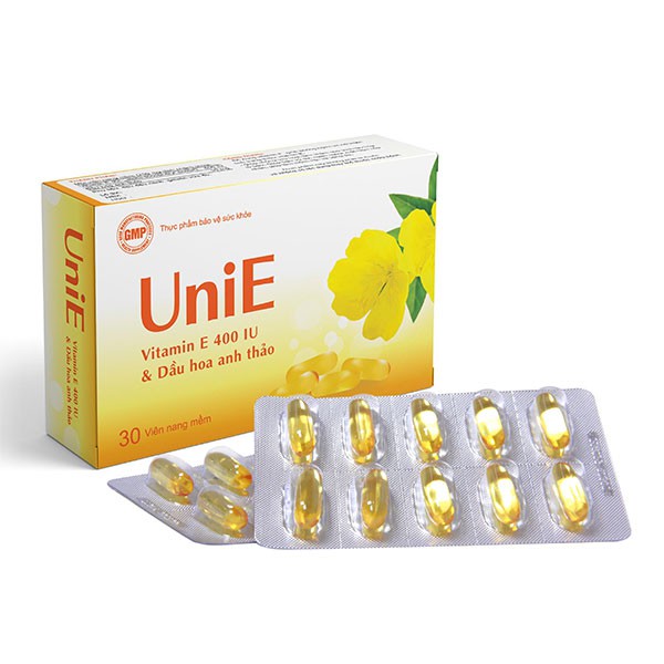 UniE – Bổ sung vitamin E, dầu hoa anh thảo hỗ trợ làm đẹp da (Hộp 30 viên)