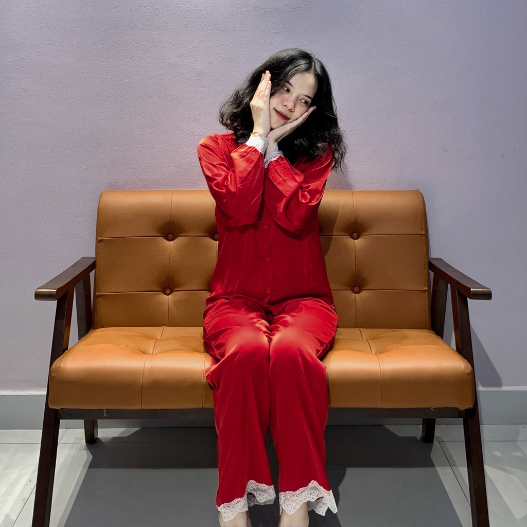 Bộ đồ ngủ dài ren ngang - Quần áo mặc nhà nữ -Lụa Latin cao cấp - Hàn Quốc- Mềm mịn, thoáng mát, sang trọng- Dihen17179 | BigBuy360 - bigbuy360.vn