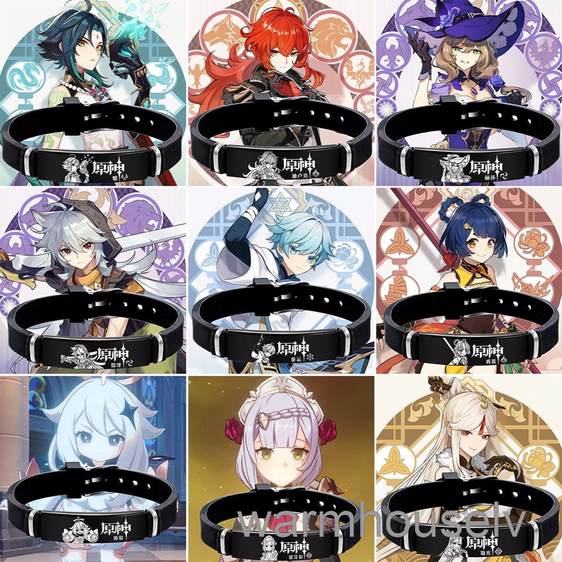 Vòng Tay Silicone Phối Thép Không Gỉ Họa Tiết Anime Genshin Impact Impact Vision