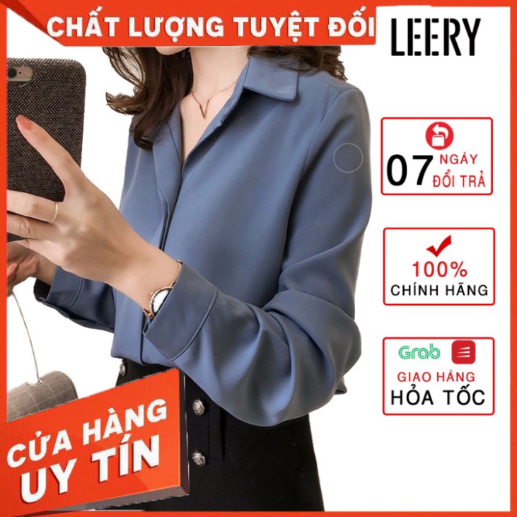 Áo sơ mi nữ công sở dài tay kiểu Hàn Quốc form rộng chất lụa đẹp cao cấp màu Trắng Đen Xanh Be LEERY SM-01 - Hàng nhập k