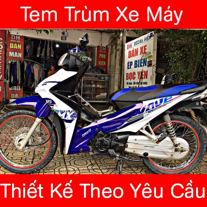 Tem trùm wave xanh trắng s110, độ dán phủ bộ team decal cho xe máy rẻ đẹp