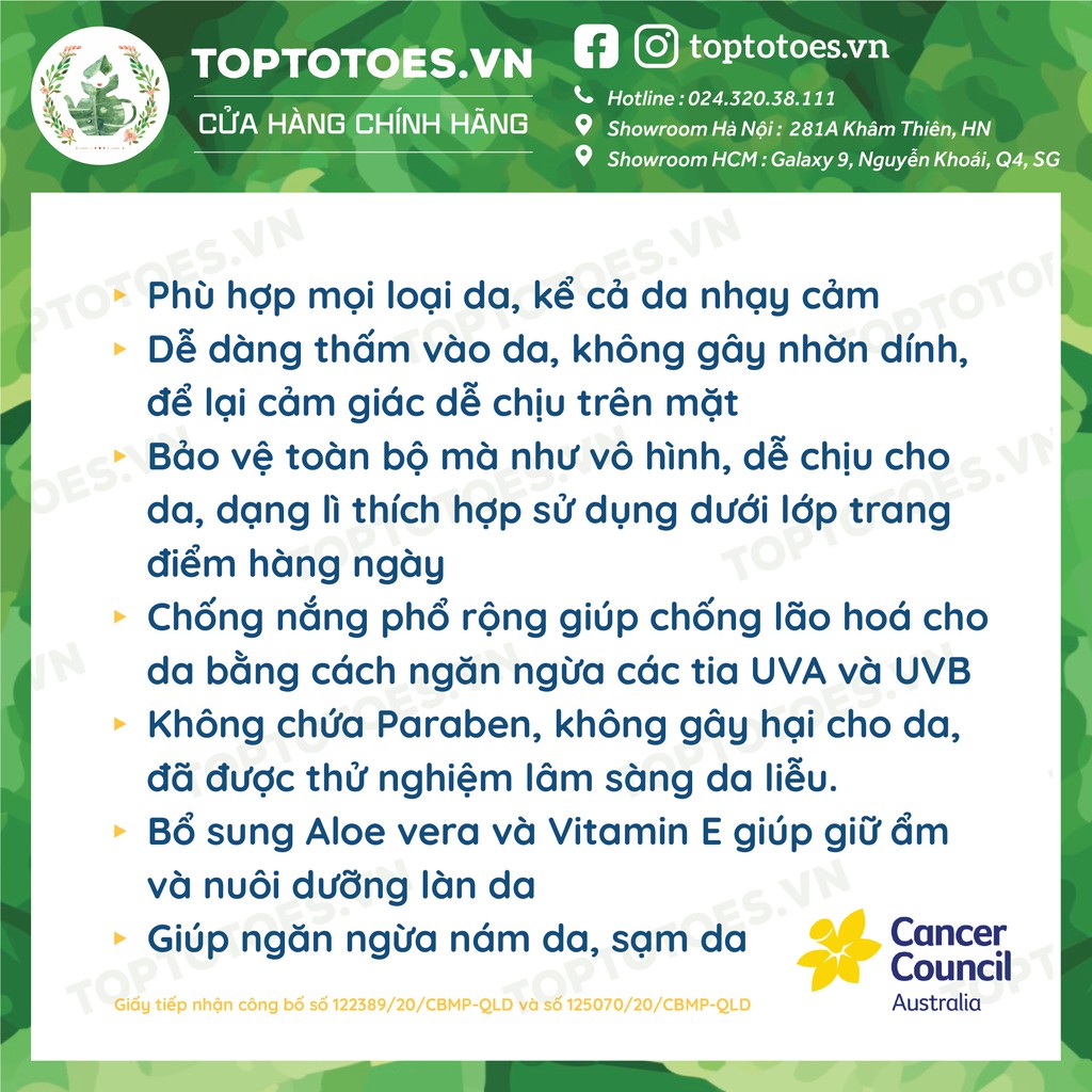 Kem chống nắng Cancer Council Face Day Wear Invisible SPF 50+/ PA ++++ dành cho da mặt hàng ngày