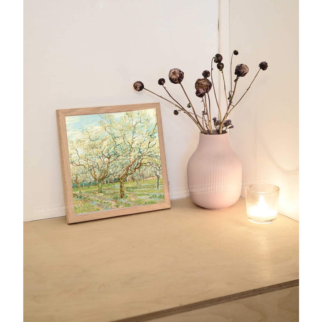 Tranh canvas 💜 NGHỆ THUẬT SIÊU ĐẸP 💜 treo tường Van Gogh - CÂY HOA TRẮNG - decor trang trí phòng