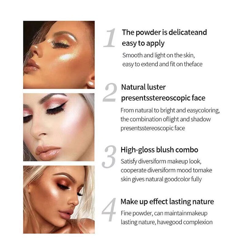 4 màu phấn má hồng Highlighter Makeup Palette Pink Eye Shadow Bronzer Shimmer Powder Contour Palette Mỹ phẩm Hàn Quốc