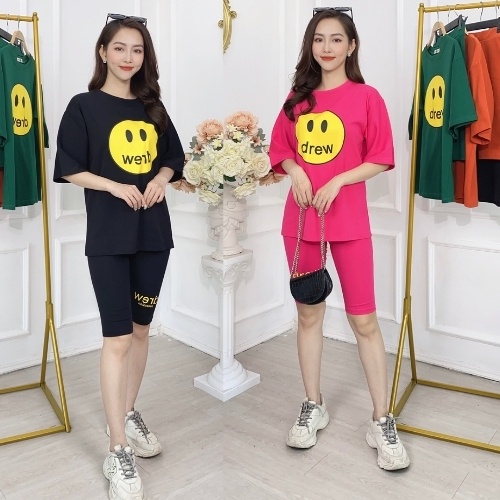 Set bộ thể thao ❤️ Đồ bộ nữ in hình mặt cười chất Borip dày dặn co giãn thoải mái