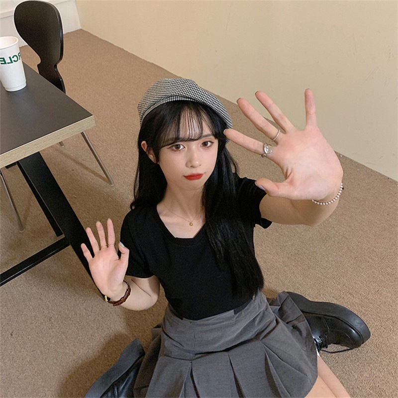 Áo Thun Ngắn Tay Màu Trơn Thời Trang Hàn Quốc