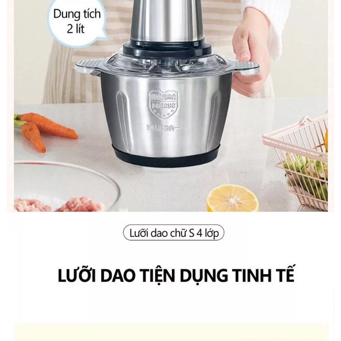 BẢO HÀNH 1 ĐỔI 1 Máy xay thịt, máy xay đa năng, công suất 250W, cối inox304, 4 lưỡi dao sắc bén