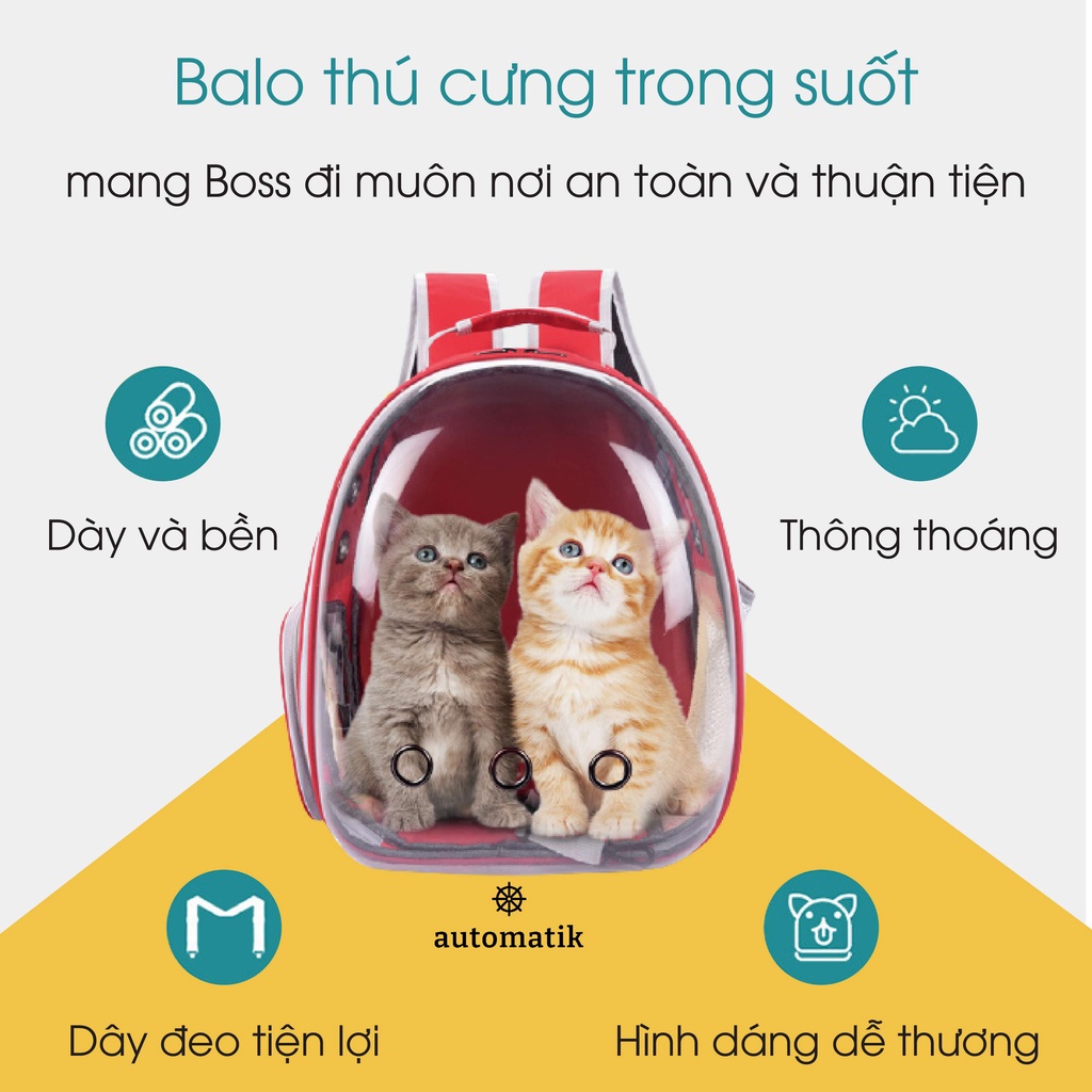 Balo Mèo Phi Hành Gia Trong Suốt, Túi Vận Chuyển Chó Mèo Thú Cưng + Tặng Lã Lót Cho Pet - Automatik