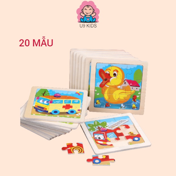 Tranh Ghép Gỗ 9 Mảnh Cho Bé Size Nhỏ 11x11cm, Đồ Chơi Xếp Hình Lắp Ráp Thông Minh