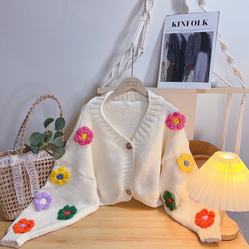 Áo Len Cadigan Đính Hoa Sắc Màu Siêu Xinh