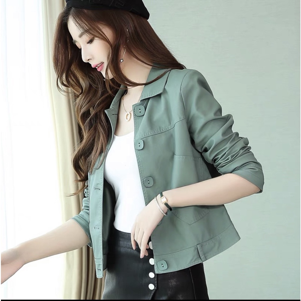 Áo nữ kaki giả jean croptop, áo phối nút