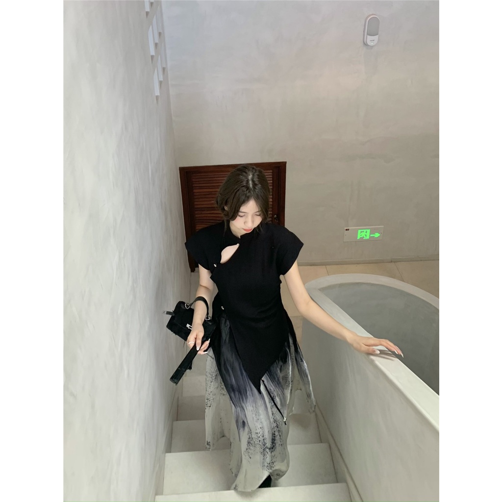 Bộ Áo Sườn Xám In Họa Tiết Phong Cách Trung Hoa Thời Trang Cao Cấp Cho Nữ