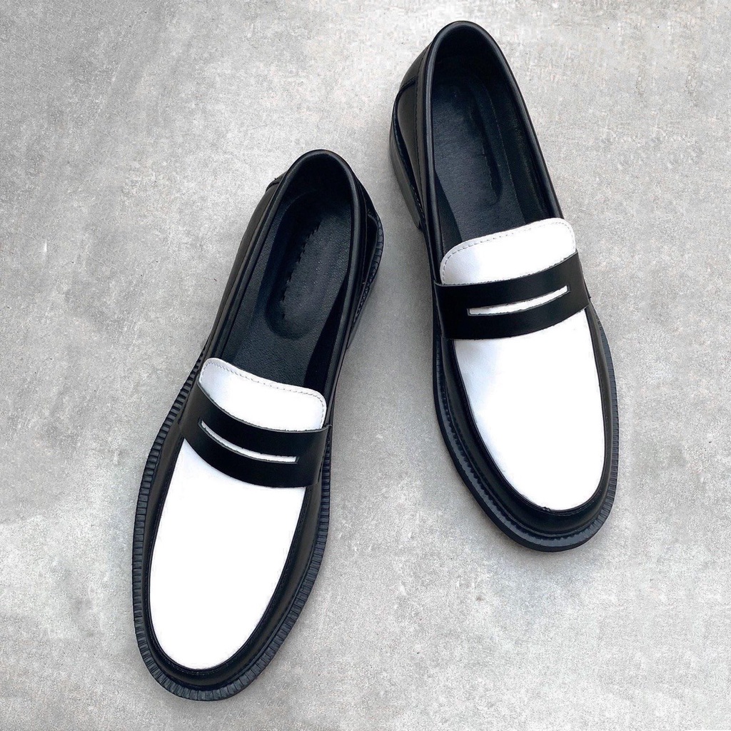 Giày Penny Loafer Black off White da bò nhập khẩu cao cấp LF-02