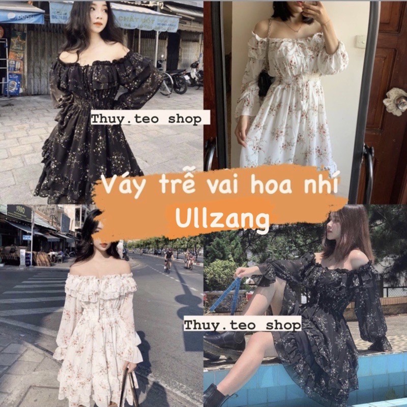 VÁY HOA NHÍ TRỄ VAI CÓ LÓT TRONG DÁNG XOÈ ULLZANG ĐI BIỂN ĐI DU LỊCH