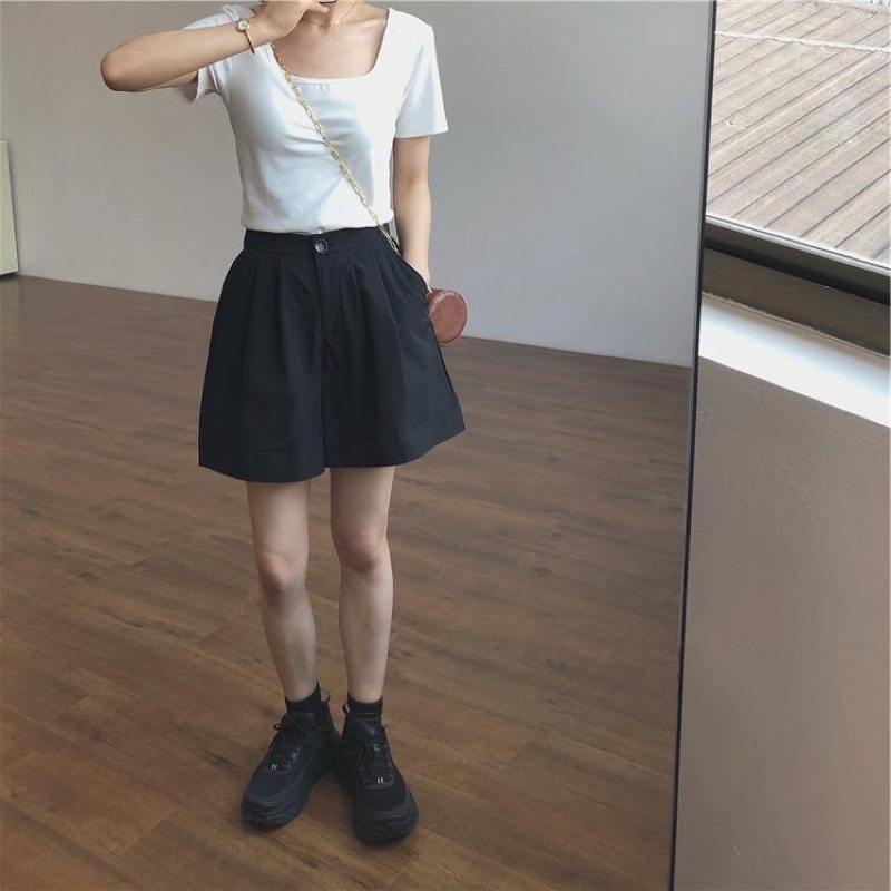 QUẦN SHORT NỮ ỐNG RỘNG BASIC- QUẦN ĐÙI NỮ LƯNG THUN KIỂU XẾP LY S0011