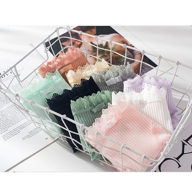 [Set 3 quần] Quần lót nữ cotton hình sợi tre viền ren cao cấp 03 ST01