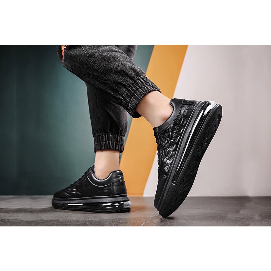 Giày sneaker nam thể thao đẹp tăng chiều cao da vân cá sấu đế khí hai màu đen trắng UNICI FASION MC01