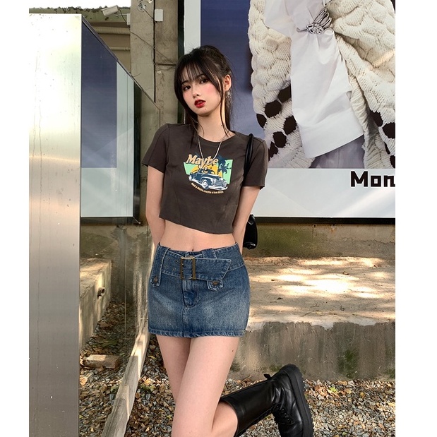 Cocory vn Chân Váy Jean Chữ A Lưng Cao Thời Trang Mùa Hè Quyến Rũ Cho Nữ