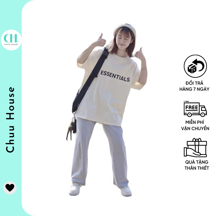 Áo Thun Unisex Nam Nữ In Chữ Essentials Chất Cotton Mềm Mịn Cá Tính Full 5 Màu - Chuu House - CH02
