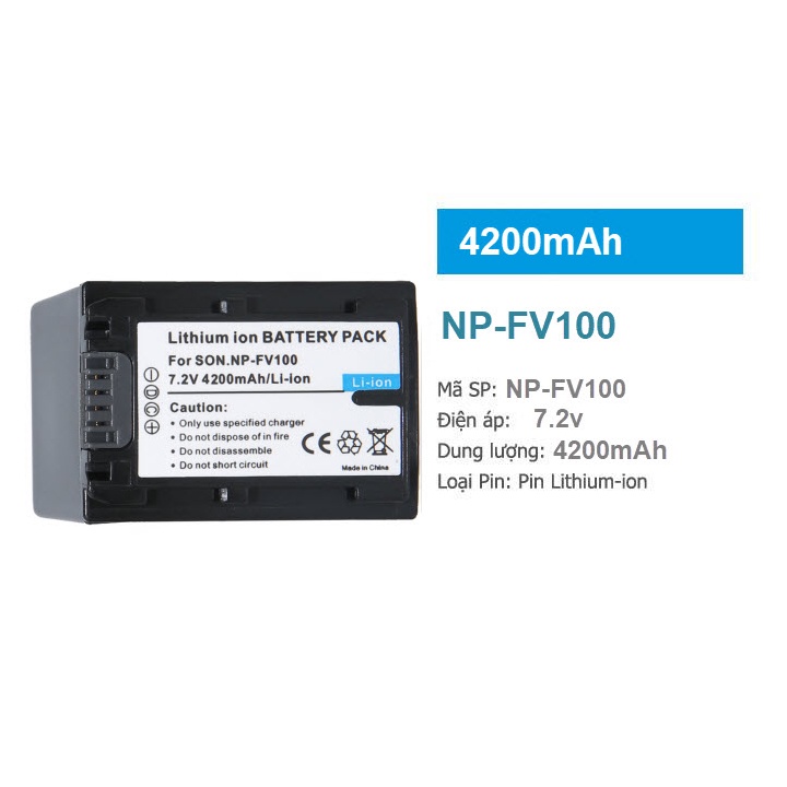 Pin sạc Lithium ion cho máy quay NP-FV100 gọn nhẹ, ưu việt, dung lượng pin hơn 4000mAh