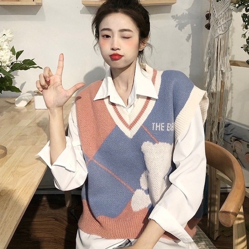 Áo dệt kim không tay cổ chữ V phong cách Hàn Quốc thời trang thu đông cho nữ 210925 | BigBuy360 - bigbuy360.vn