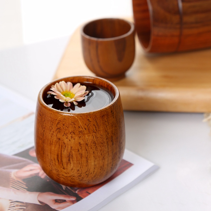 Cốc gỗ uống nước phong cách Nhật Bản kiểu cổ điển đa năng