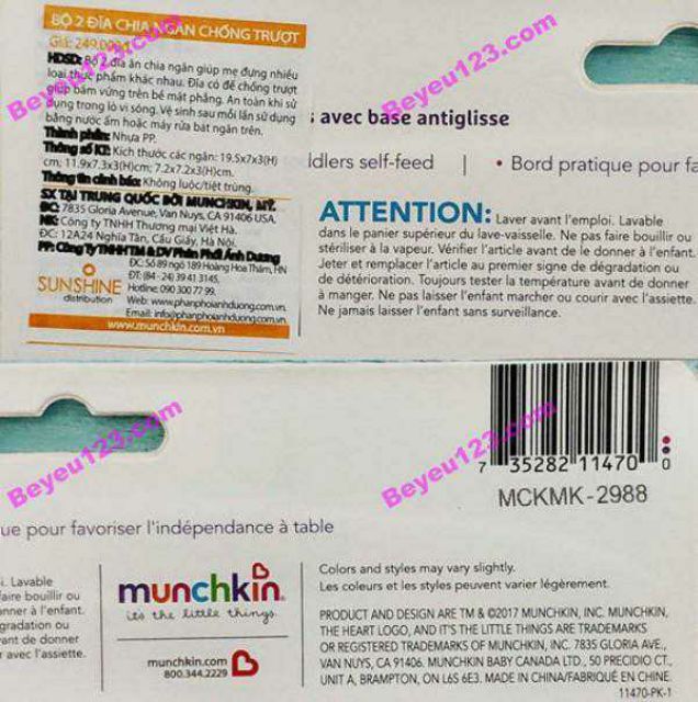 Tách vỉ -1 Khay ăn dặm chống trượt chia 3 ngăn Munchkin cho bé