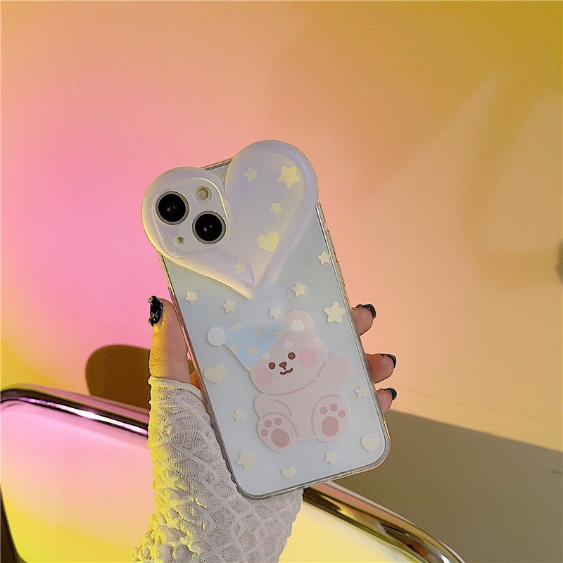 Ốp lưng iphone ốp Điện Thoại MINI Trong Suốt Hình Gấu Và Trái Tim Cho iPhone 14 13 12 11 PROMAX XS XR XSMAX SE2020 6 7 8PLUS